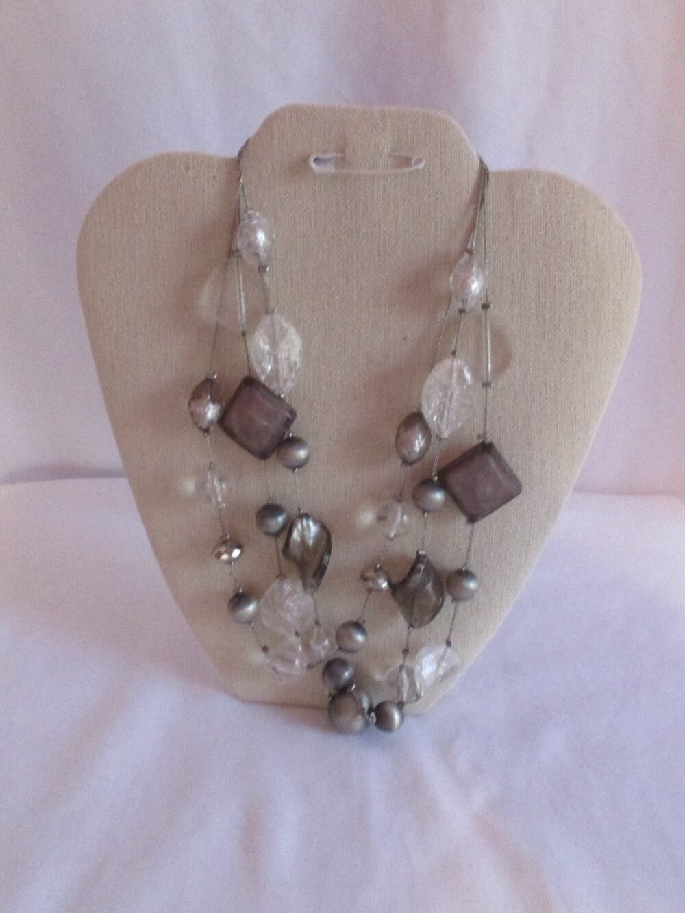NY Marked Multi-Strand Silver Tone Mixed Beaded Necklace 20"